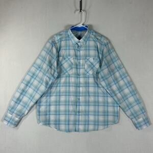 Under Armour Heat Gear Loose Long Sleeve Button-Up Shirt Womens Large Blue Plaid